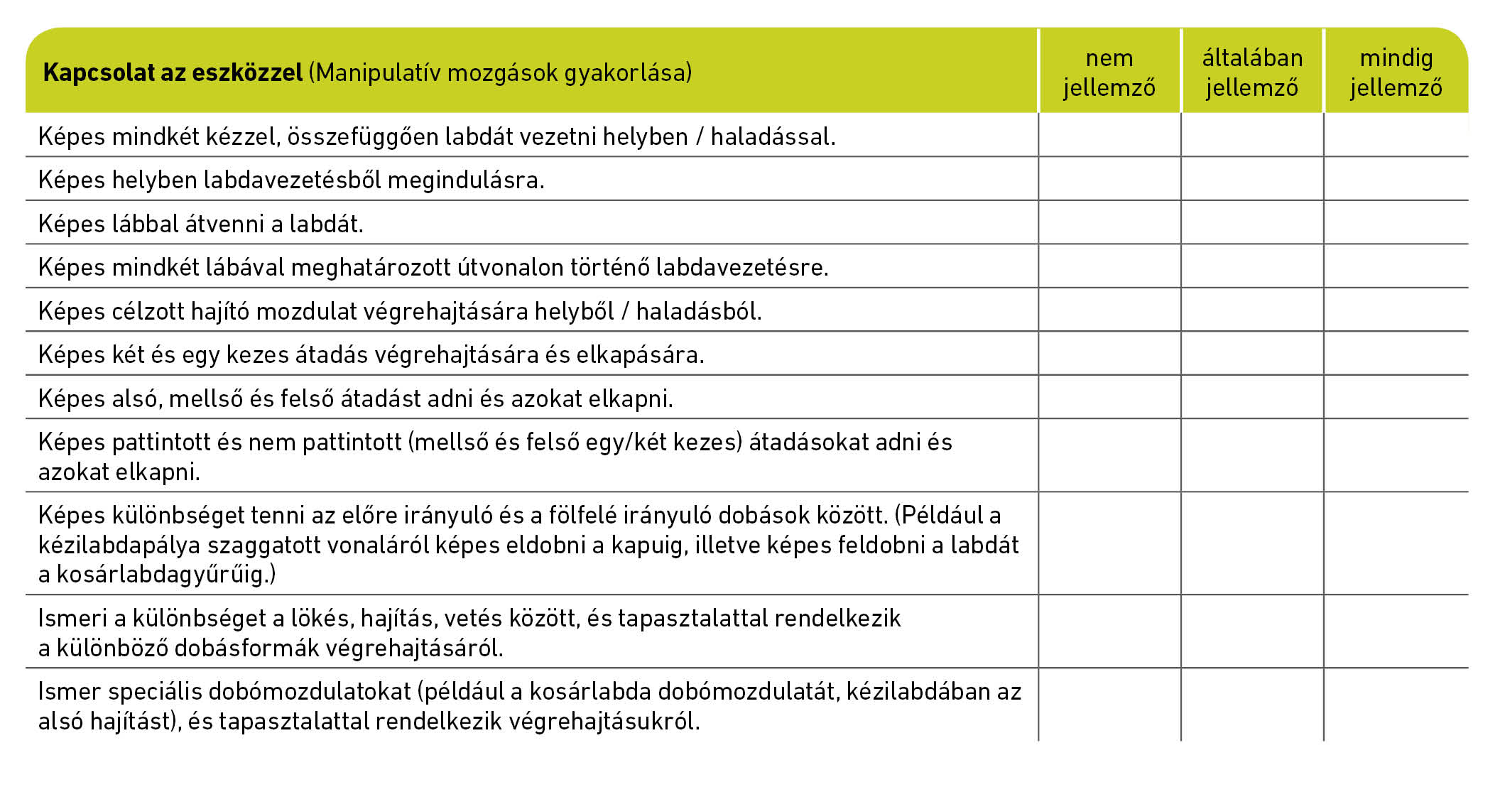 Kapcsolat az eszközzel (Manipulatív mozgások gyakorlása)