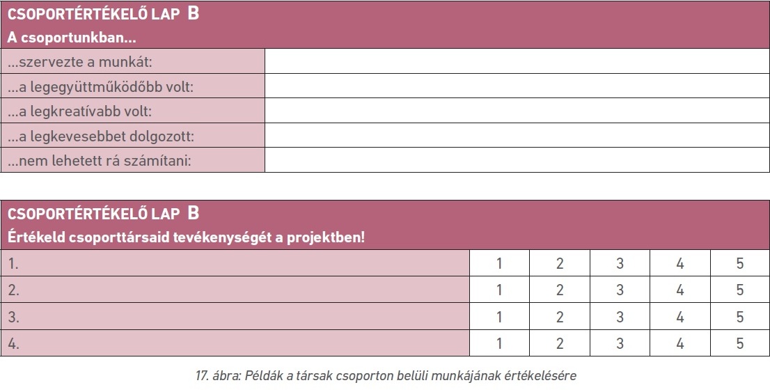 17. ábra: Példák a társak csoporton belüli munkájának értékelésére
